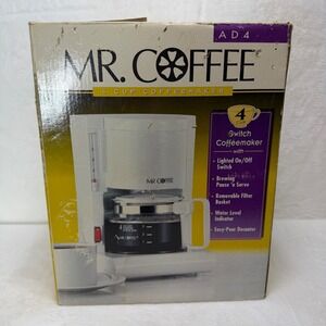 Mr. Coffee AD4 4 Cup Switch Coffeemaker White Vintage New in Open Box